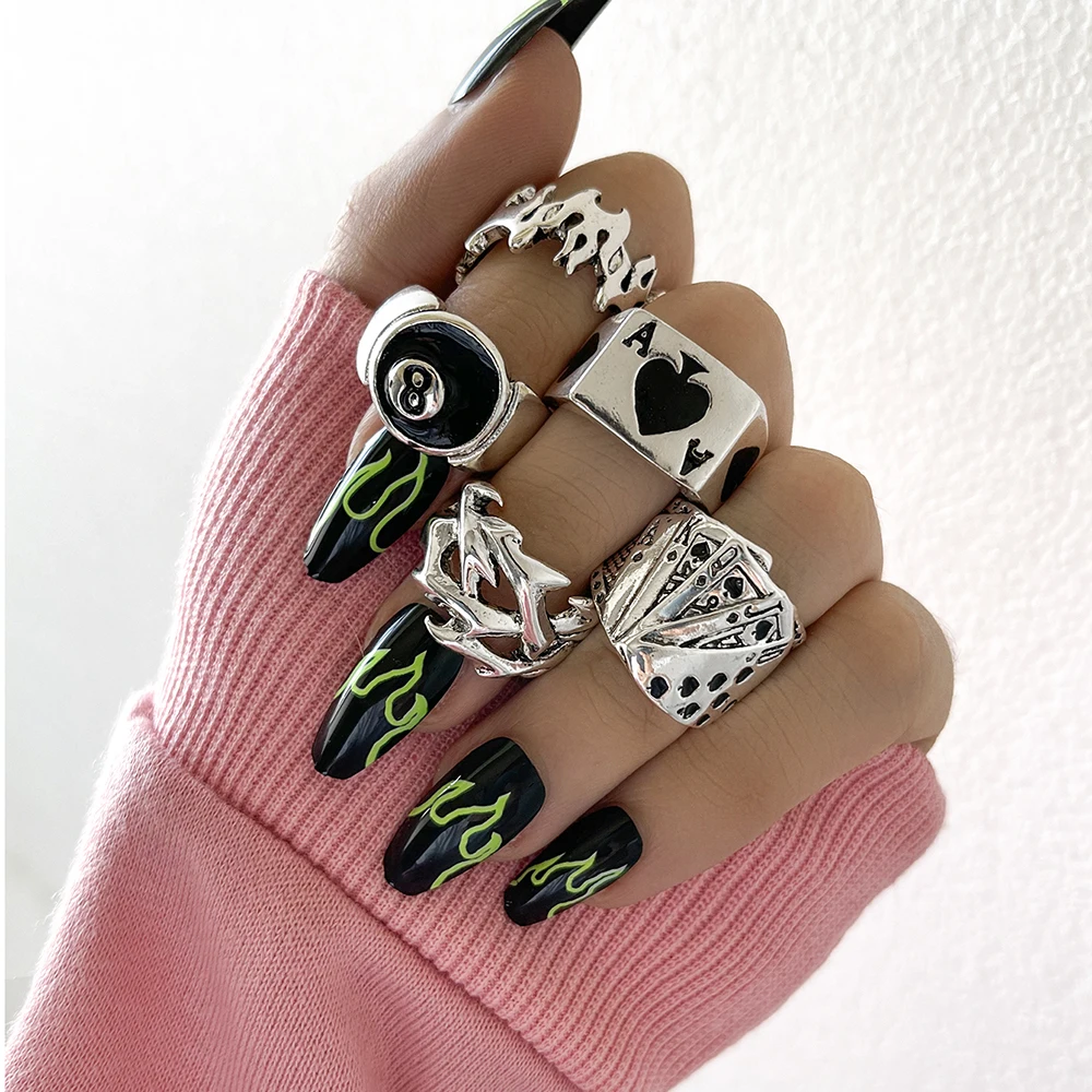 Punk Poker Billiards Rings For Women Funny Goth Kpop Flame Anillos Hip Hop Y2K Korean Fashion Male Couple Gift Jewelry