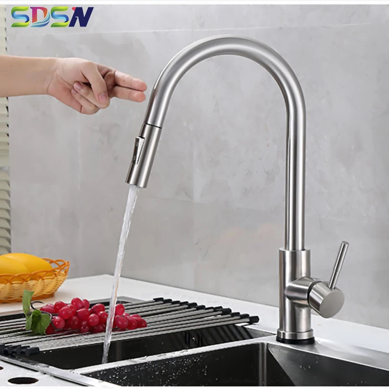 

Brushed Touch Kitchen Faucet SDSN Luxury Pull Down Kitchen Sink Faucets Smart Touch Control Kitchen Faucets Sensor Water Faucet