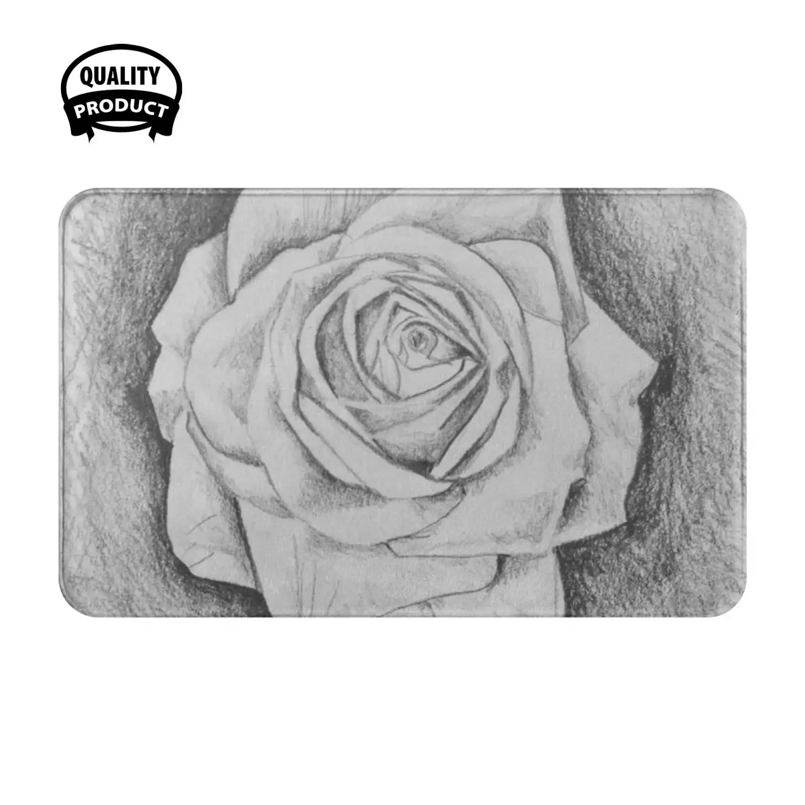 Sketchy Rose Soft Cushion Home Carpet Door Mat Car Rug Rose Flower Graphic Black White Nature Pencil Budd