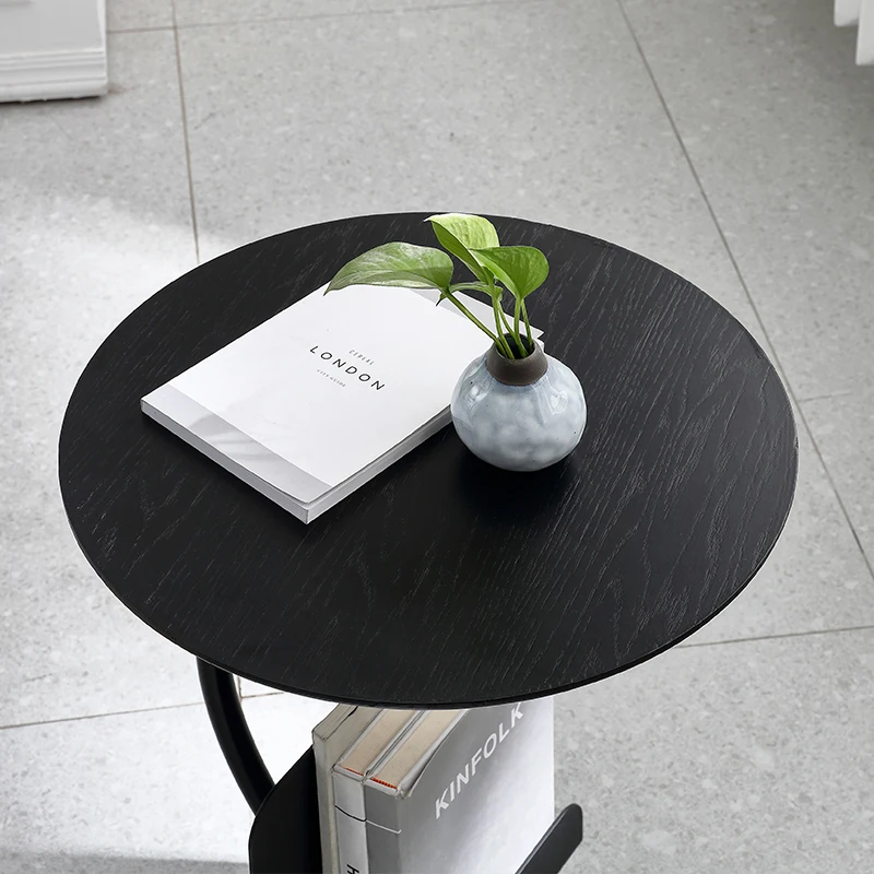 zq Italian Minimalist with Storage Books and Newspapers Storage Iron Side Table Black Light Luxury round Corner Table