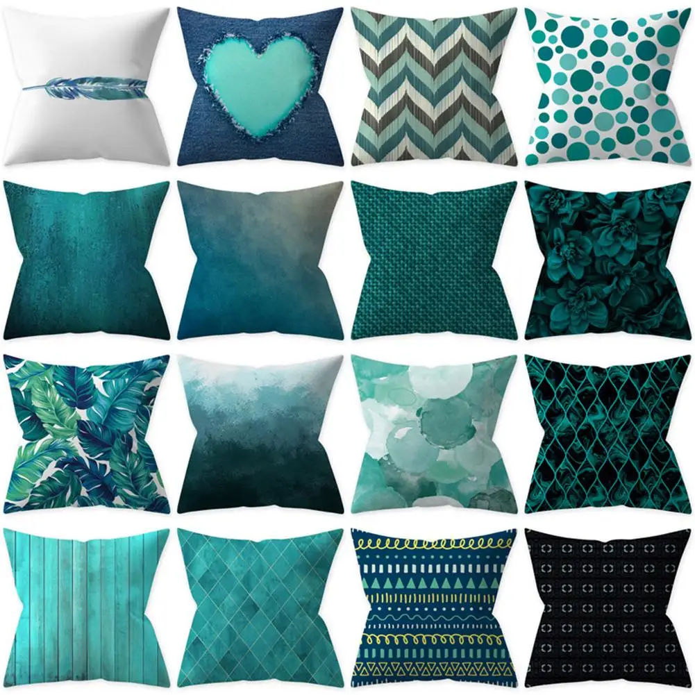 

Teal Blue Pillowcase Bohemian Geometric Pillow Case Cover Throw Pillow Covers for Sofa Couch Living Room Car Home Decor