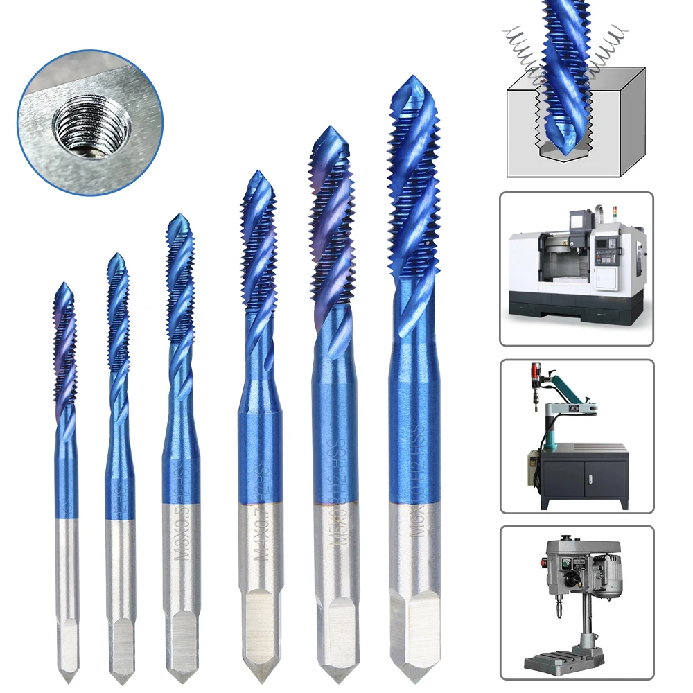 XCAN Metric Screw Tap 1pc HSS M2-M6 Thread Tap Nano Blue Coated Machine Plug Tap Threading Tools Spiral Tap Drill