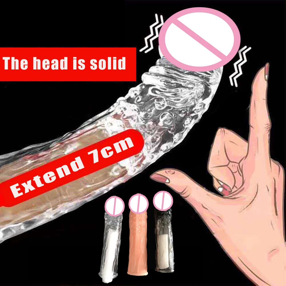 Male Extend Sleeve Penis Extender Condoms Reusable Dildo Enhancer Sex Toys For Men Delay Ejaculation Cock Nozzle