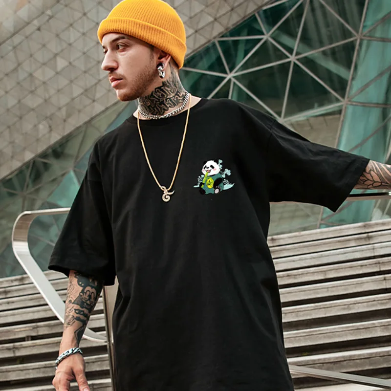 ZAZOMDE 2022 Hip Hop Tees T-Shirt Chinese Style Panda Harajuku Loose Men T Shirt Casual Summer New Oversized Male Punk Clothes