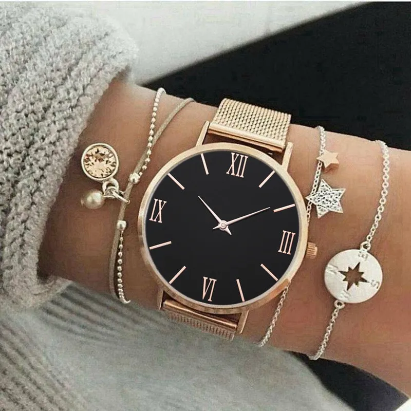 Vrouwen Horloges Luxe Rose Gouden Wijzerplaat Top Merk Roestvrij Stalen Jurk Quartz Horloge Mesh Band Vrouwelijke Klok Hot Zegarek Damski