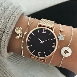 Relojes de mujer de lujo con esfera de oro rosa, marca superior, vestido de acero inoxidable, reloj de pulsera de cuarzo, correa de malla, reloj femenino caliente Zegarek Damski