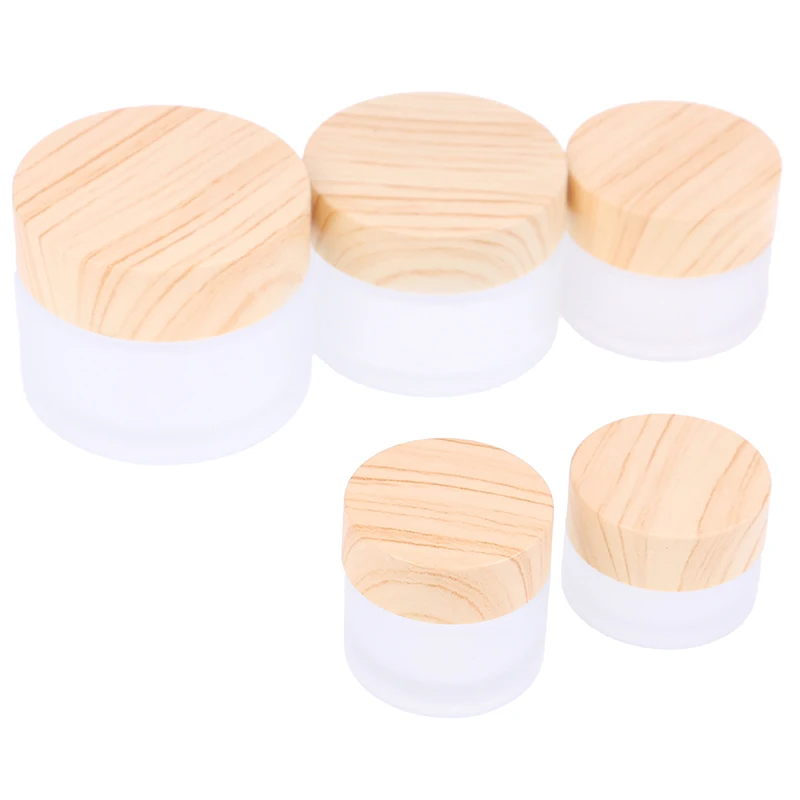 1PC 5g/10g/15g/30g Frosted Glass Cream Empty Jar Lid Skin Care Cream Container Cosmetic Packaging Plastic bamboo pattern cap