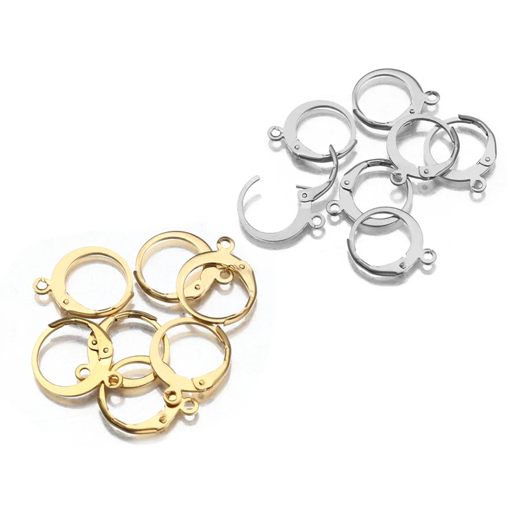 20Pcs Stainless Steel Color Plated Leverback Circle Hoop Earrings Clip Hooks Round Connectors Diy For Jewelry Making Accessories