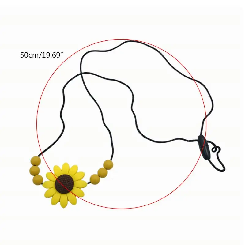 Unique Sunflower Baby Teether Necklace Silicone Pendant Beads Bow Knot Teething Nursing Toys for Infants Little Boys Girls