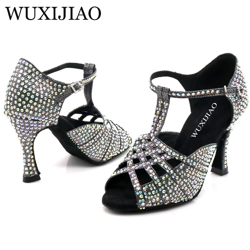 WUXIJIAO-Chaussures de danse latine tricolores pour femmes, talons hauts, fond souple, danse de salon, tango stable, marque de mode