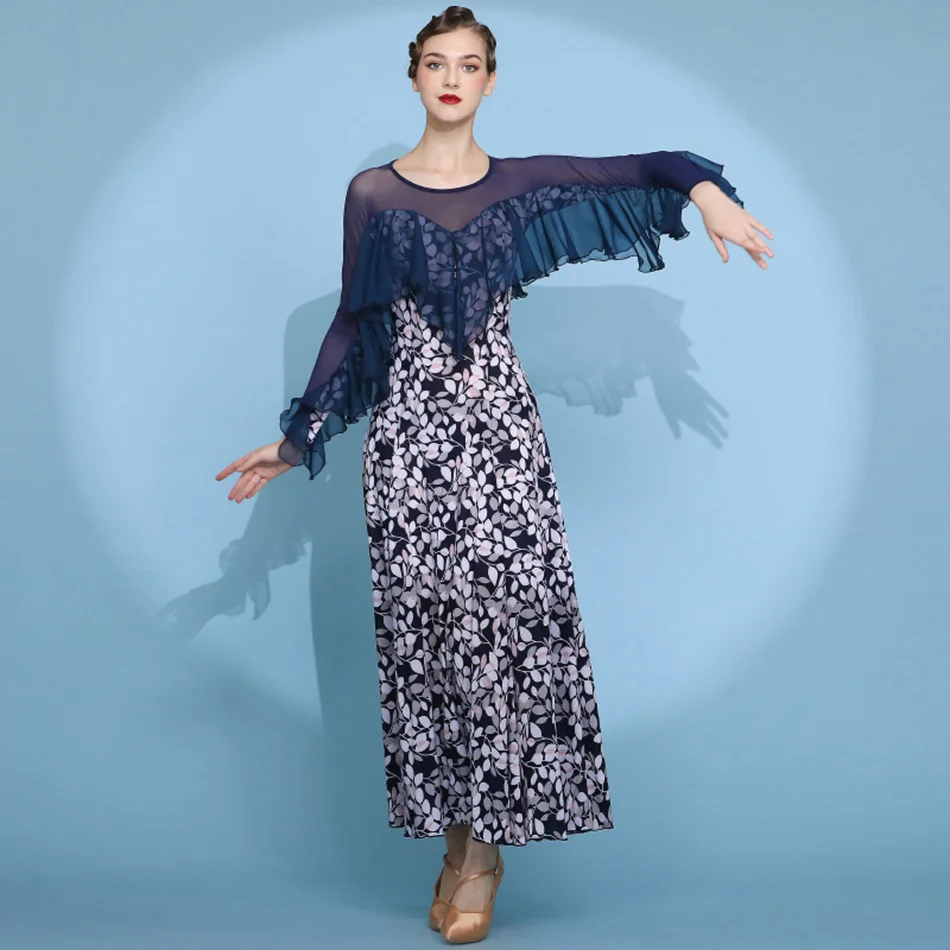 Flowy Women Ballroom Dance Dress Waltz Lyrical Dance Costumes Rumba Dress For Dancing Flamenco Party Dress Ball Gown
