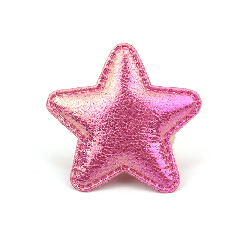 30Pcs 5cm Magic Color PU Leather Star Padded Appliques For Handmade Headwear Hair Clip Crafts Decor Accessories