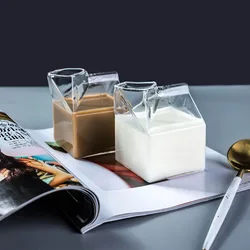 250ml Creative Milk Box Cup Transparent Milk Box Shape Glass Cups Students Drink Bottle for Juice Cute Coffee Cup Tea Drinkware