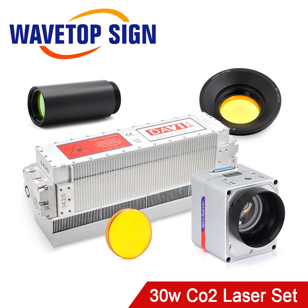 

WaveTopSign DAVI Co2 RF Laser Module 30W 10.6um Galvo Head Set Aperture 10mm Scan Lens Combiner Mirror 20*2mm Beam Expander