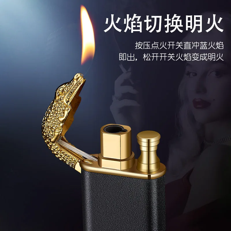 Hot Metal Crocodile Dolphin Double Fire Lighter Creative Direct Windproof Open Flame Conversion Cigarette Lighter Men\'s Smoking