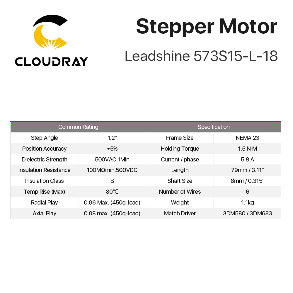 Leadshine Nema 23 Stepper Motor 3 Phase 57mm 150Ncm 5.2A Stepper Motor（573S15-L-18）with GEAR for 3D printer CNC XYZ