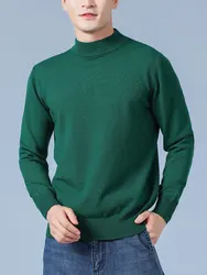 Suéter de cachemira para hombre, Jersey suave y cálido, Jersey de punto de Cuello medio alto, Otoño e Invierno