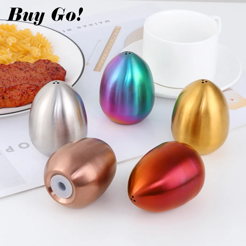 1/2PCS Salt Spice Pepper Shaker Stainless Steel Egg Shaped Condiment Bottle Kitchen Gadgets Metal Salt Pepper Holder Seasoning