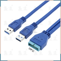 Dual 2 Port USB3.0 USB 3.0 A Male to Motherboard Mainboard 20Pin Cable Adapter 19 Pin USB Extension cable 25CM