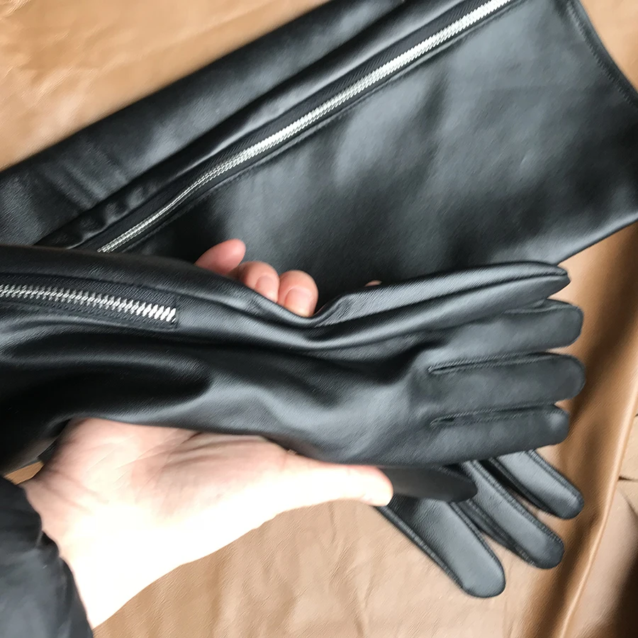 Men real sheep leather glove side open zipper long gloves Pure sheepskin gloves Driving gloves for men Customized size length