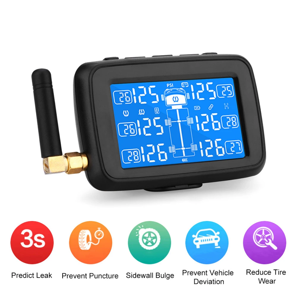 Universal Truck BUS Wireless TPMS Tire Pressure Monitoring System Color LCD Display With 6 External Sensors