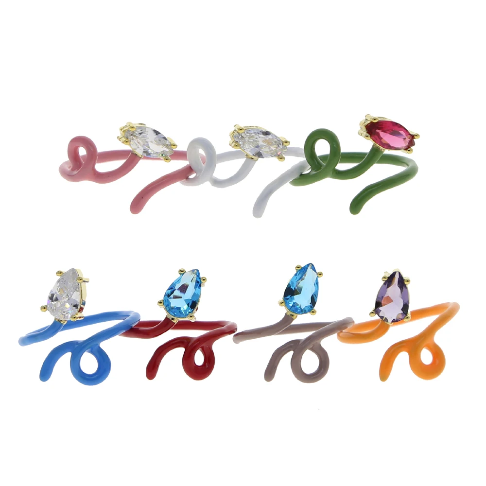 Single Stone Colorful Enamel Band The Wire Women Finger Ring Open Adjusted Size