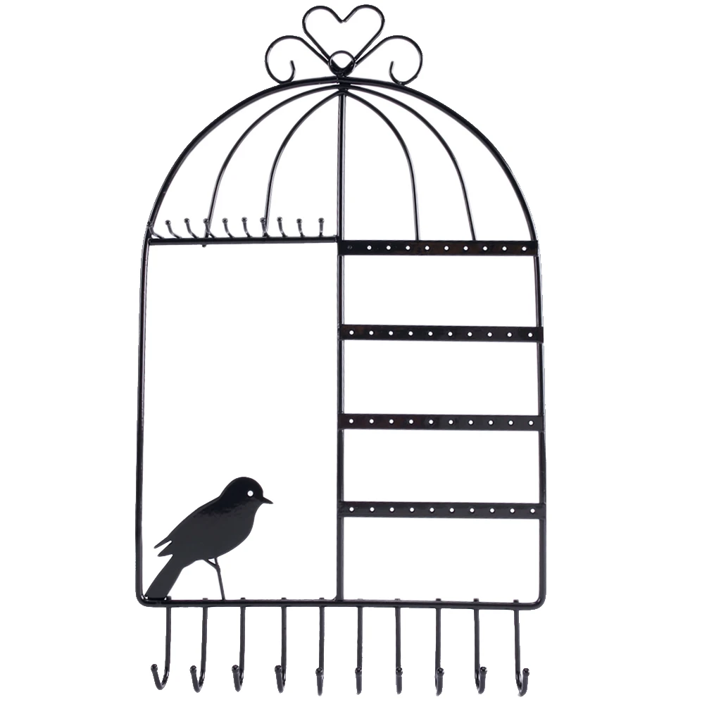 Novelty Metal Wall Mount Birdcage Jewelry Organizer Earrings Necklace Holder Hanger