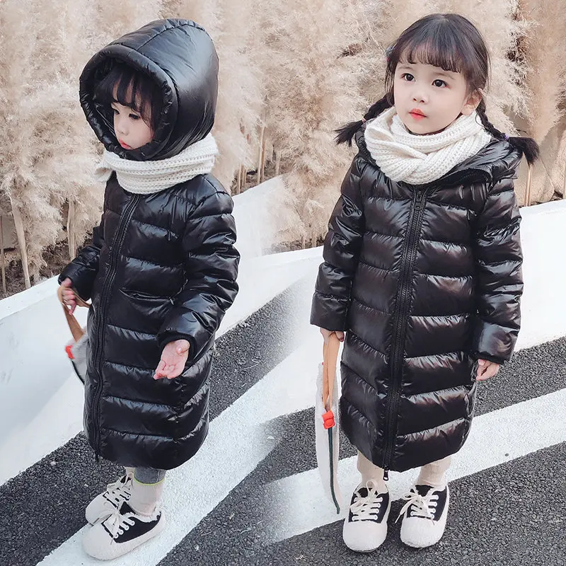 Long Style Winter Kids Baby Clothing Warm Black Jacket For Toddler Girls Outfits Cotton-Padded Outerwear Age 2 To 7 Years Old