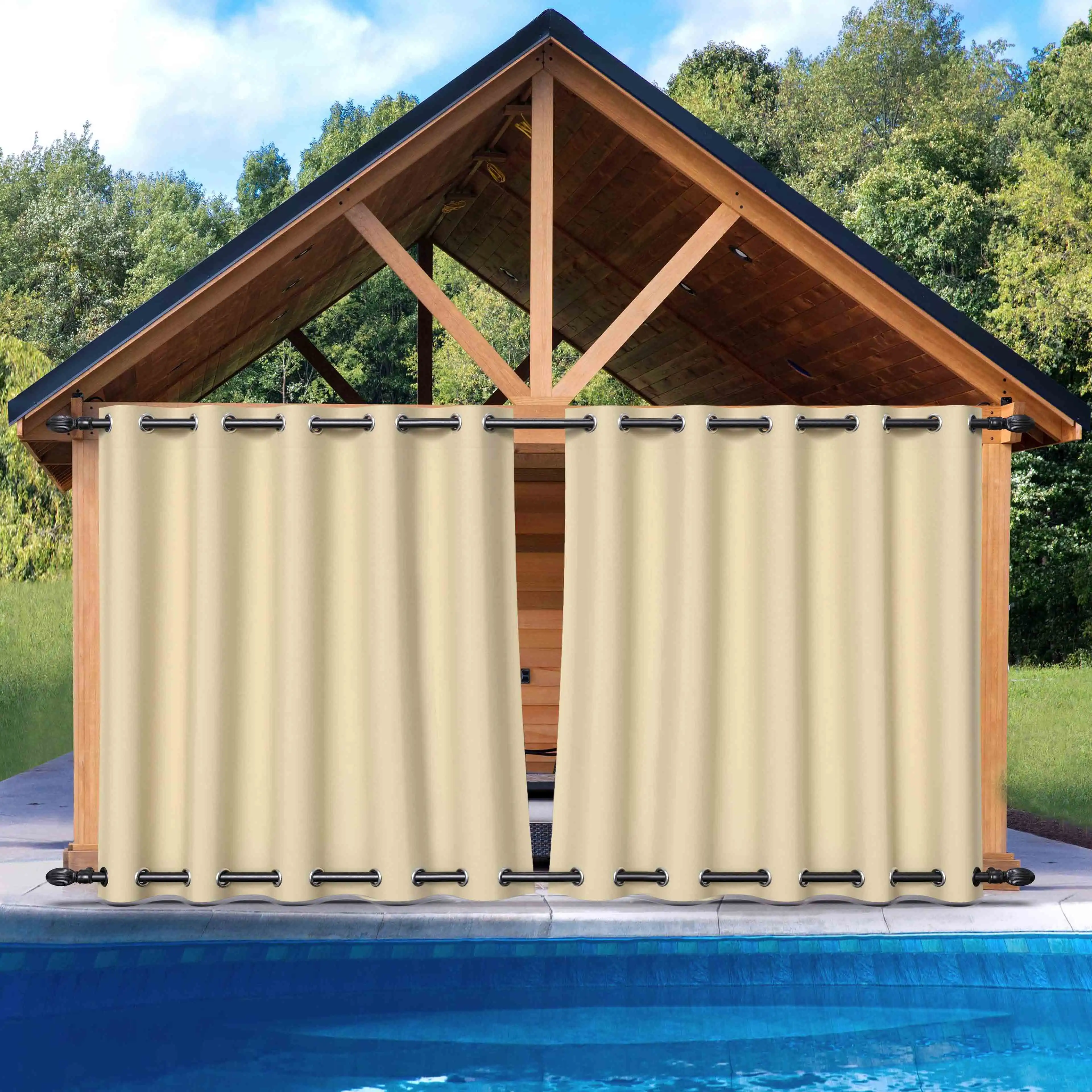 Outdoor Curtain, Waterproof and Thermal Insulated Double Grommets (Top and Bottom) Windbreak Patio Drape Keep Privacy