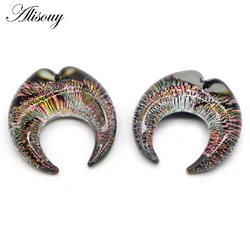 Alisouy 2pcs Crescent Moon Buffalo Horns Shape Colored Glass Women Men Ear Expander Plug 6/8/10mm Earrings Piercing Body Jewelry