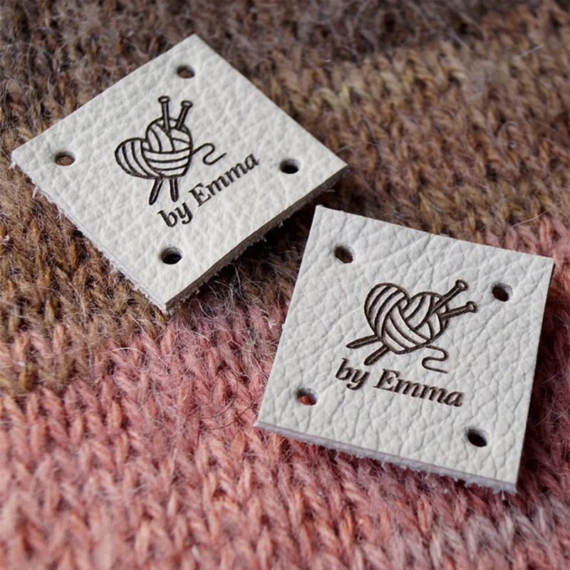 55pcs Custom Handmade items label with brand logo, Leather knitted clothing - DIY tags, Sewing Handcraft Garment crochet labels