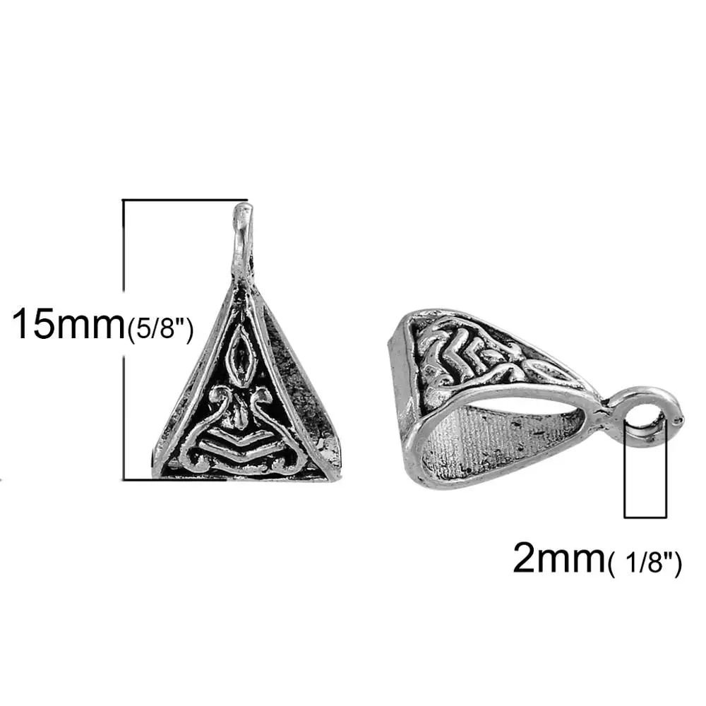 8Seasons Zinc Alloy European Style Bails Beads Triangle Antique Silver Color DIY Making Necklace Jewelry 15mm x 10mm , 50 PCs