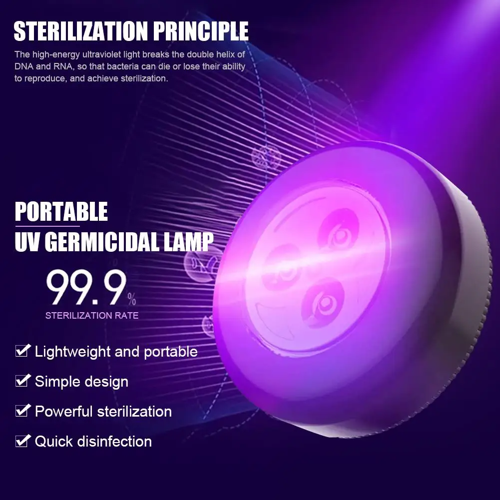 2pcs Mini Ultraviolet Black Light LED Germicidal Lamp 260nm Bulb Disinfection Sterilization Portable UVC Lights for Home Travel