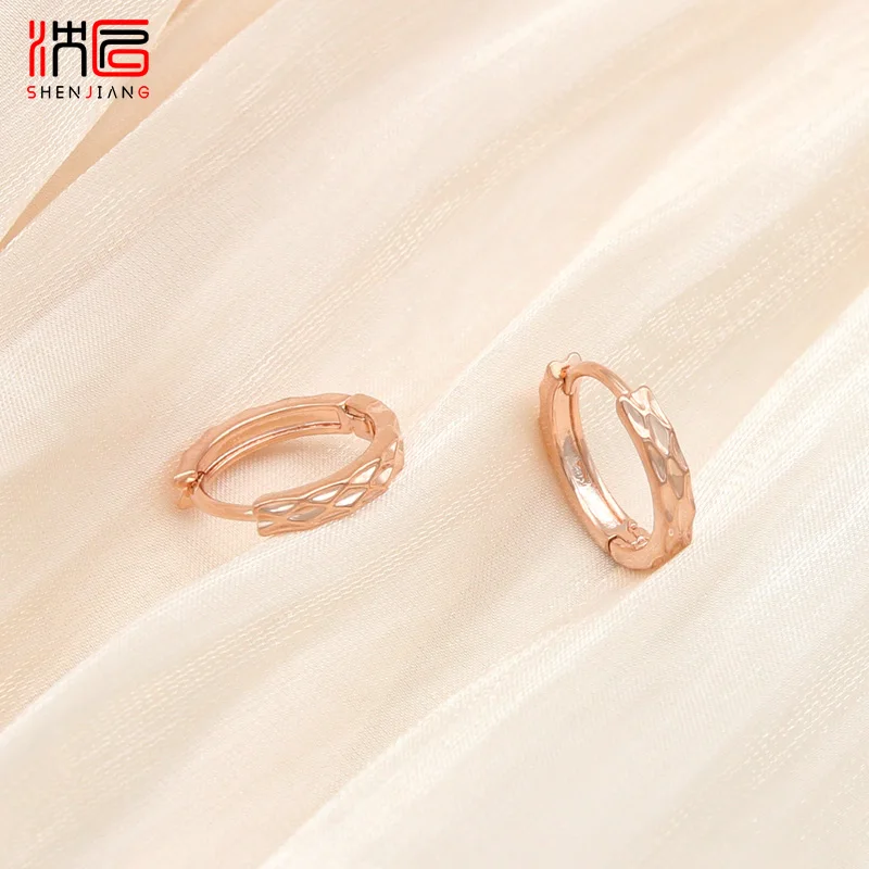 SHENJIANG New Fashion 585 Rose Gold Color Copper Metal Hoop Earrings For Women Girl Wedding Party Elegant Jewelry