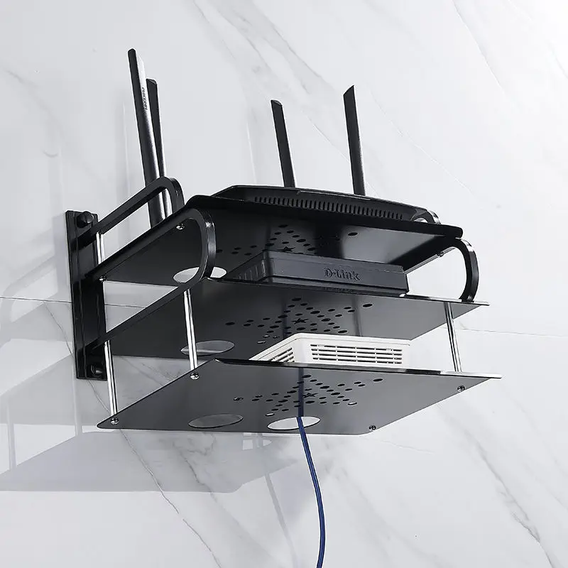 Bracket Wall Mounting Black &Silver Metal Wireless Wifi Router Boxes/TV Set-Top Box/DVD Player Stand/Telephone Holder Rack