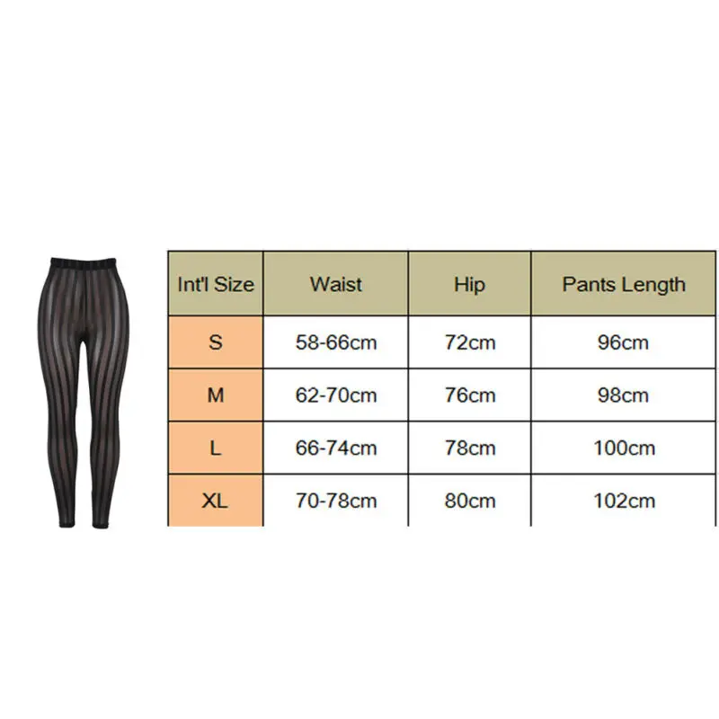 Hot Sexy Mesh Striped Leggings Women Striped Mesh Perspective Pants Knee Length Slim Trousers Club Wear