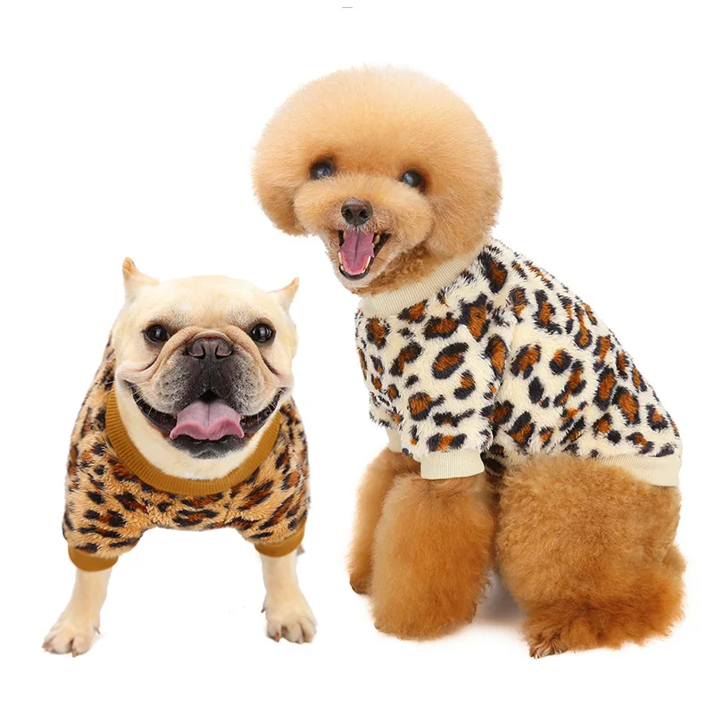 Elastic Dog Clothes Warm Dogs Clothes Pet Clothing Leopard Print Hoodies Sweater for French Bulldog Chihuahua York Clothing