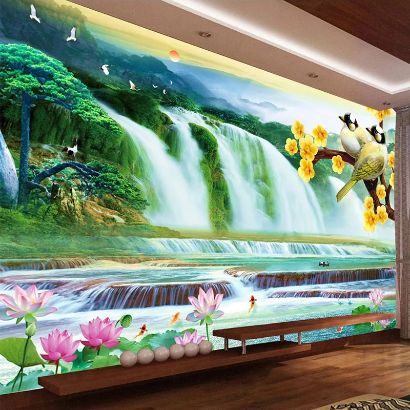 

Custom 3D Wall Mural Classic Nature Scenery Waterfall Landscape Photo Wallpaper Living Room TV Sofa Background 3D Wall Painting