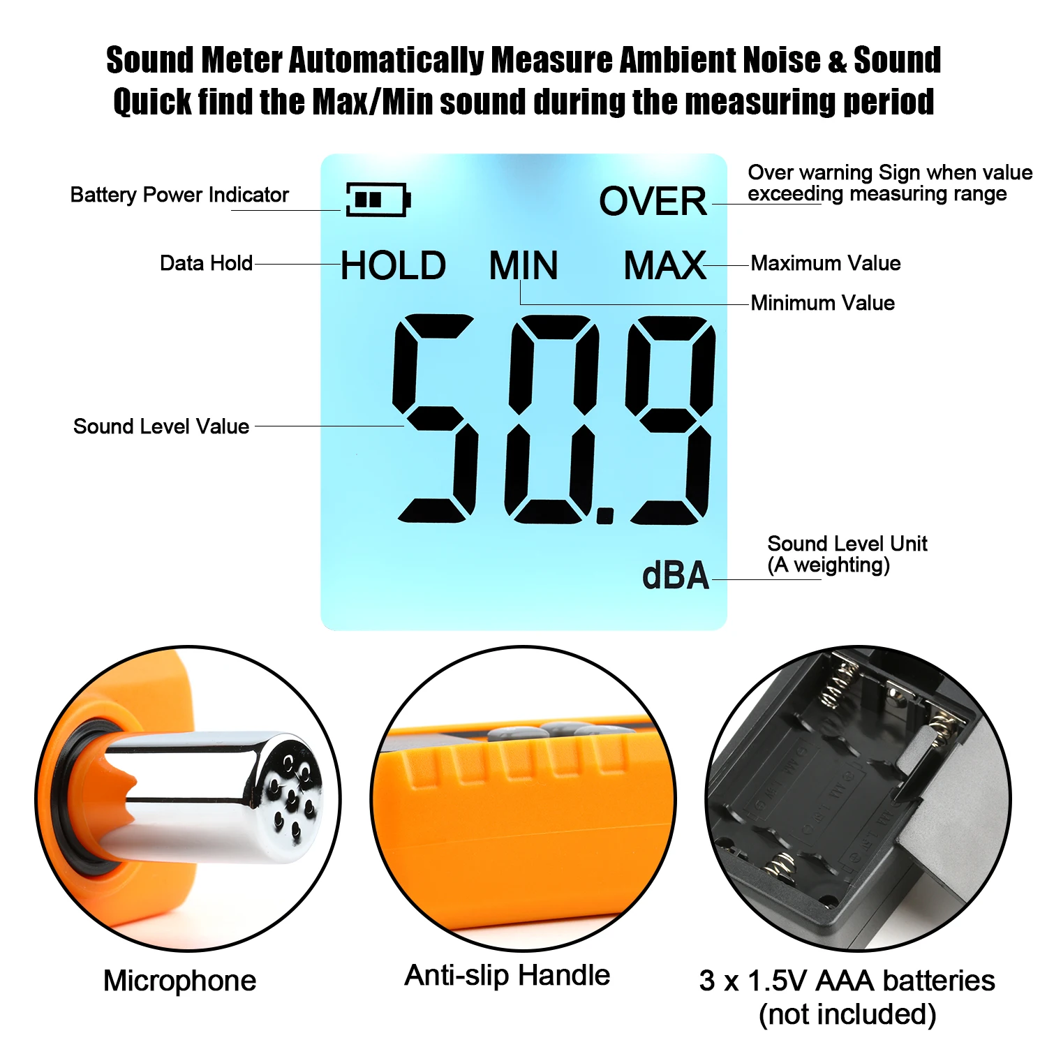 RZ fonometro digitale palmare DB Meter Sonometros rumore misuratore di livello Audio 30-130dB decibel Mini Sound Meter