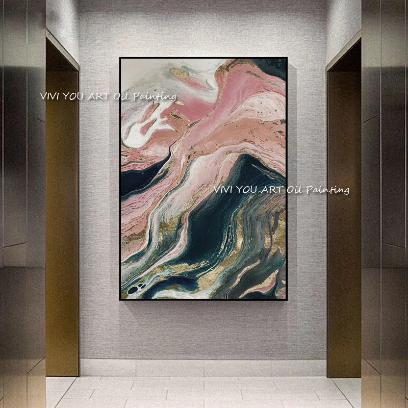 Nordic Abstract Sea river beach Wall Art Canvas Painting pink Poster Handmade Wall Picture for Living Room dinner room Decor