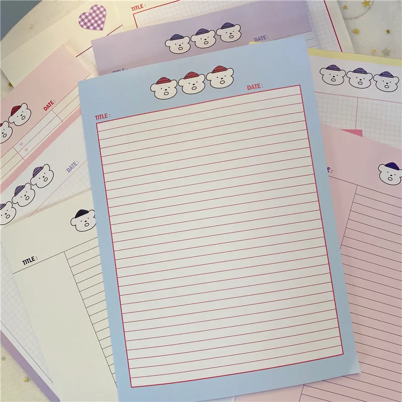 Korean Ins Cartoon Cute Three Little Bears Notebook 30sheets B5 Grid Horizontal Line Memo Pad Learning Note Word Book Stationery