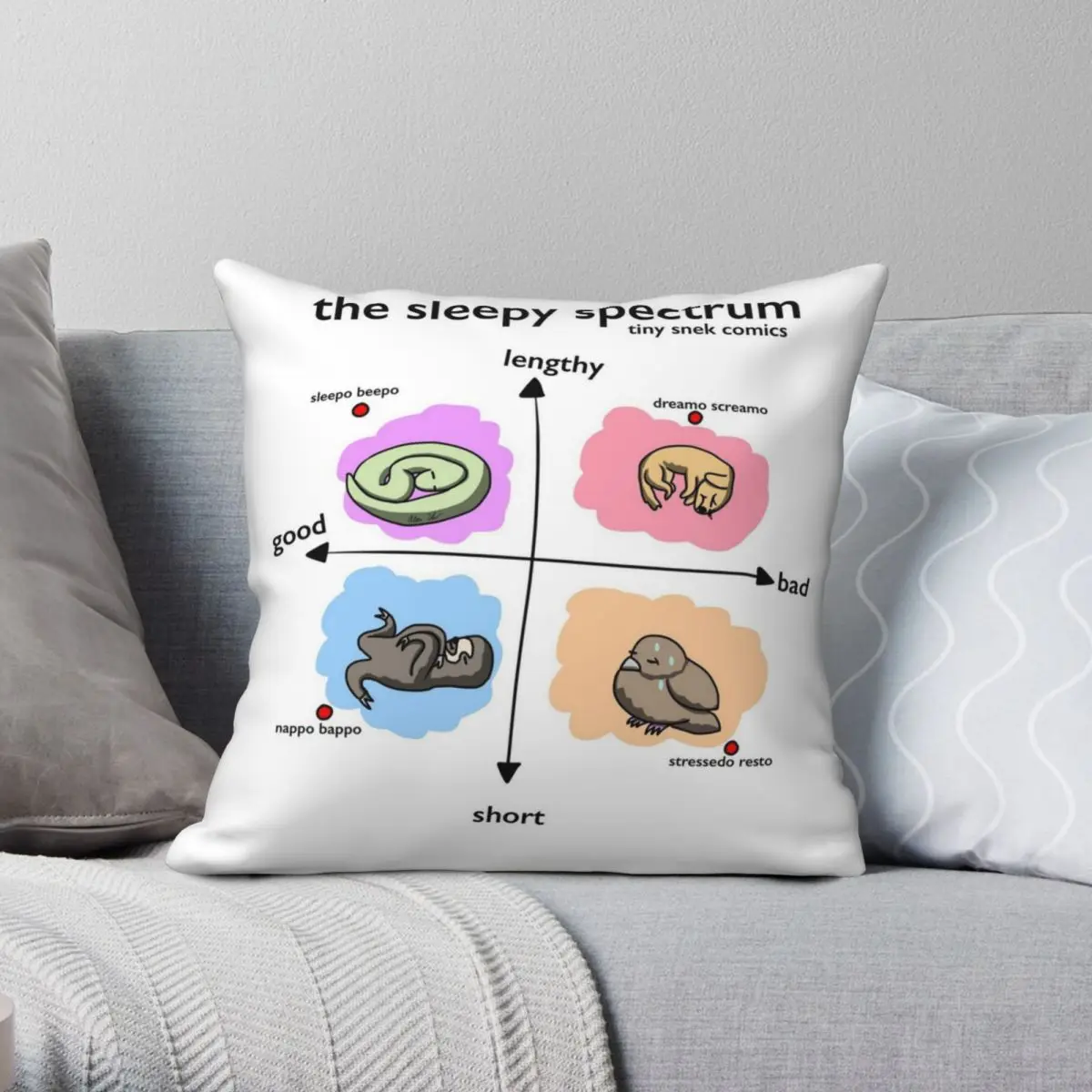 The Sleepy Spectrum Tiny Snek Comics Square Pillowcase Polyester Linen Velvet Zip Decor Pillow Case Home Cushion Cover