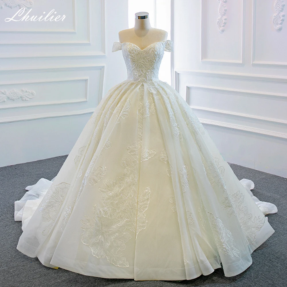 Lhuilier abiti da sposa con scollo a v in pizzo da donna con spalle scoperte abiti da sposa lunghi fino al pavimento con perline a vita alta