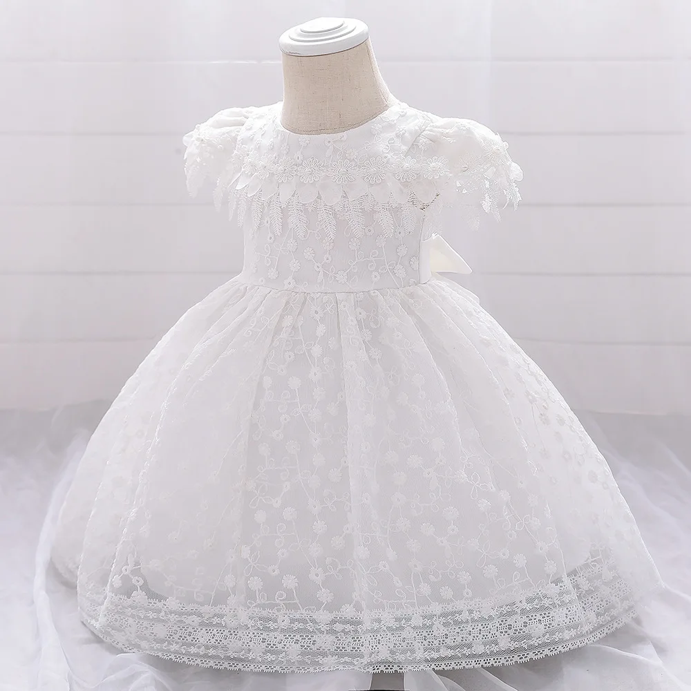 2021 European and American Baby Full Moon Wash Dress Lace Baby Dress White Birthday Dress Girl Cute Dress