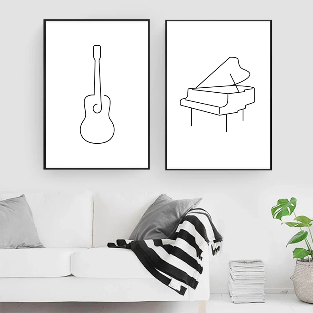 Nordic Music Art Poster Classic Guitar Poster Piano Line Drawing Wall Picture for Living Room Cuadros Decoration Home Decor