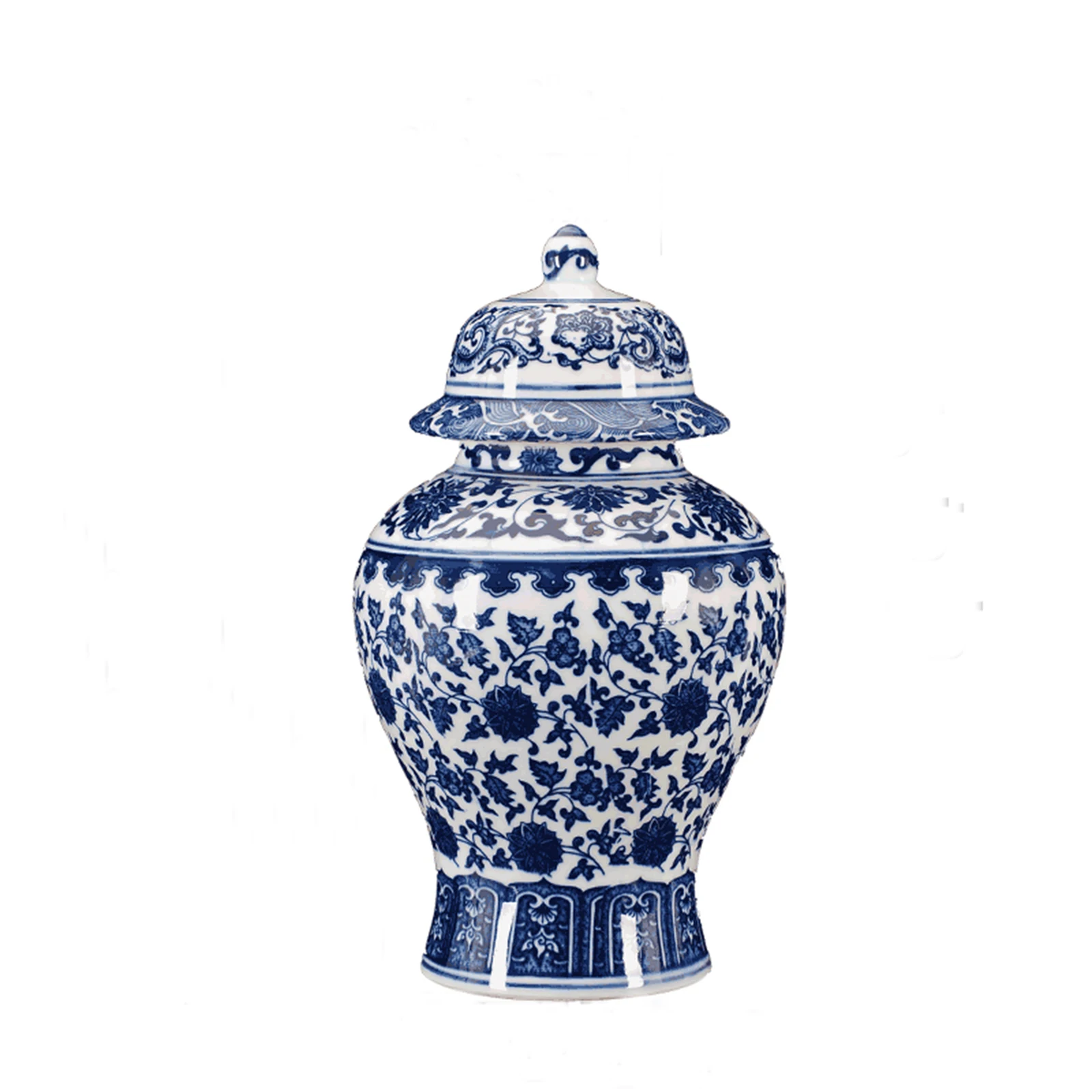 

Chinese Temple Jar Antique Qing Qianlong Mark Blue And White Porcelain Ginger Jar Ceramic Flower Vase with Lid