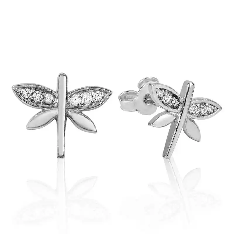 Silver Dragonfly Stud Earrings Zircon Stone  925 Sterling Women for Jewelry Wedding Party Birthday Gift - Box - Fashion Girl Accessories