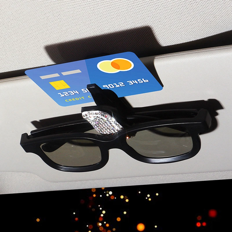 Rhinestone Car Glasses Clip Sun Visor Type Sunglasses Holder Auto Eyewears Clip Card Bill Ticket Organizer Interior Supplies