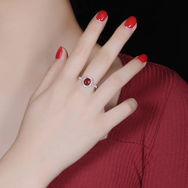 Bagues classiques en argent regardé 925 avec pierre rouge rubis naturel pour femmes, bijoux de travailleurs de la mode, cadeau de Noël pour filles