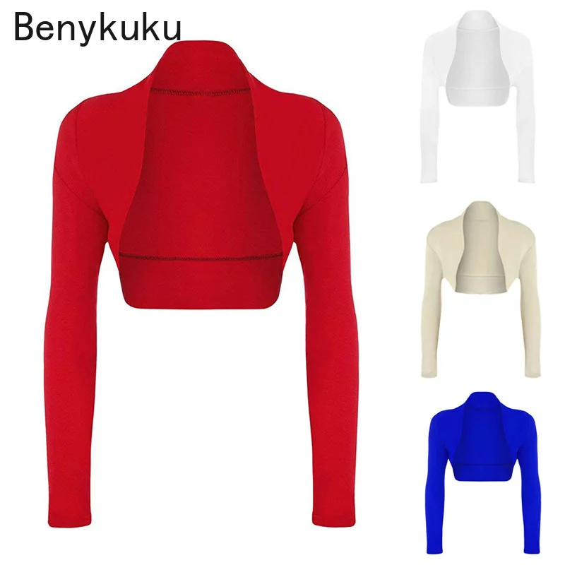 Bolero de manga larga para mujer, chaqueta elegante de punto abierto, abrigo ajustado, talla grande, Tops recortados de primavera y verano